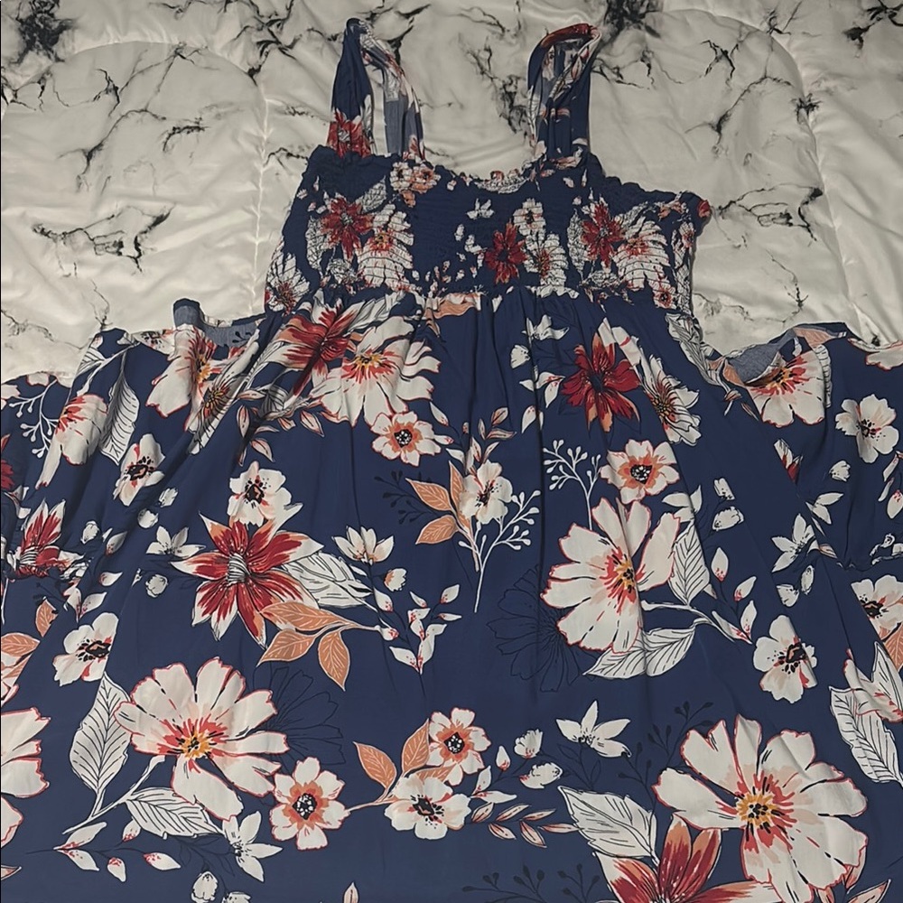 Maternity Floral Sleeveless Dress in Blue and Red